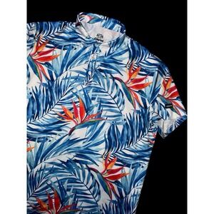 KaiPar Golf Polo Shirt Mens 2XL‎ Blue Palm Floral Performance Stretch Tropical